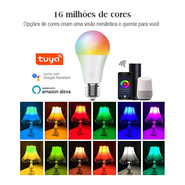 Lâmpada Inteligente Bluetooth 15W (110v e 220v), RGB 16 Milhões de Cores, Integrada com Alexa e Google Home