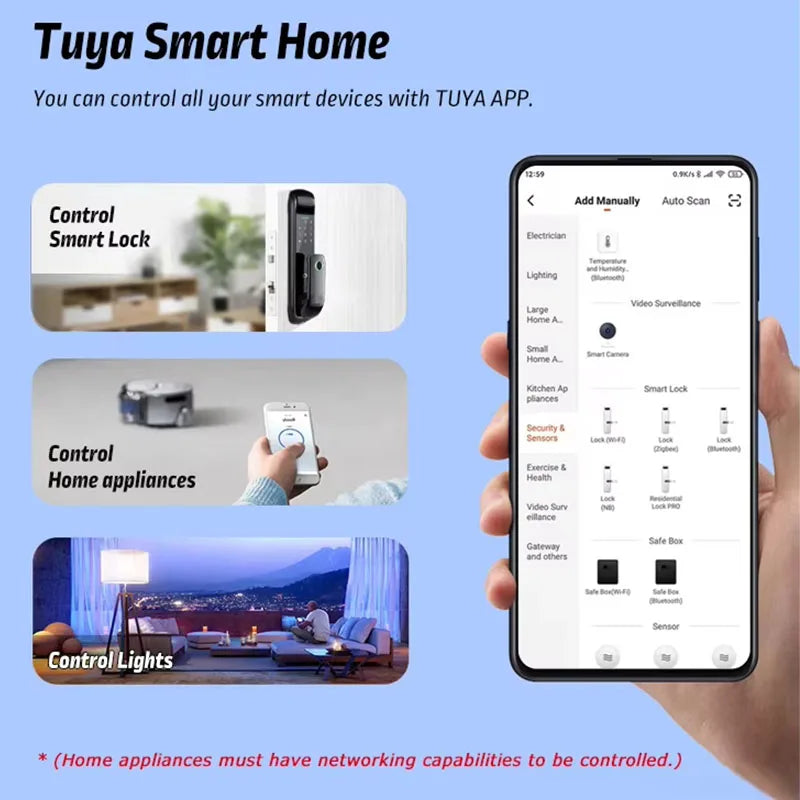 Fechadura Digital Tropernic Tuya WiFi com biometria, senha e cartão RFID