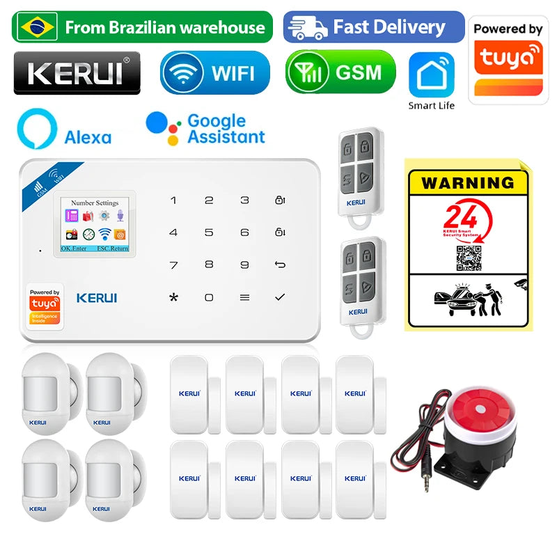Kit Alarme Residencial KERUI WiFi GSM Tuya sem fio