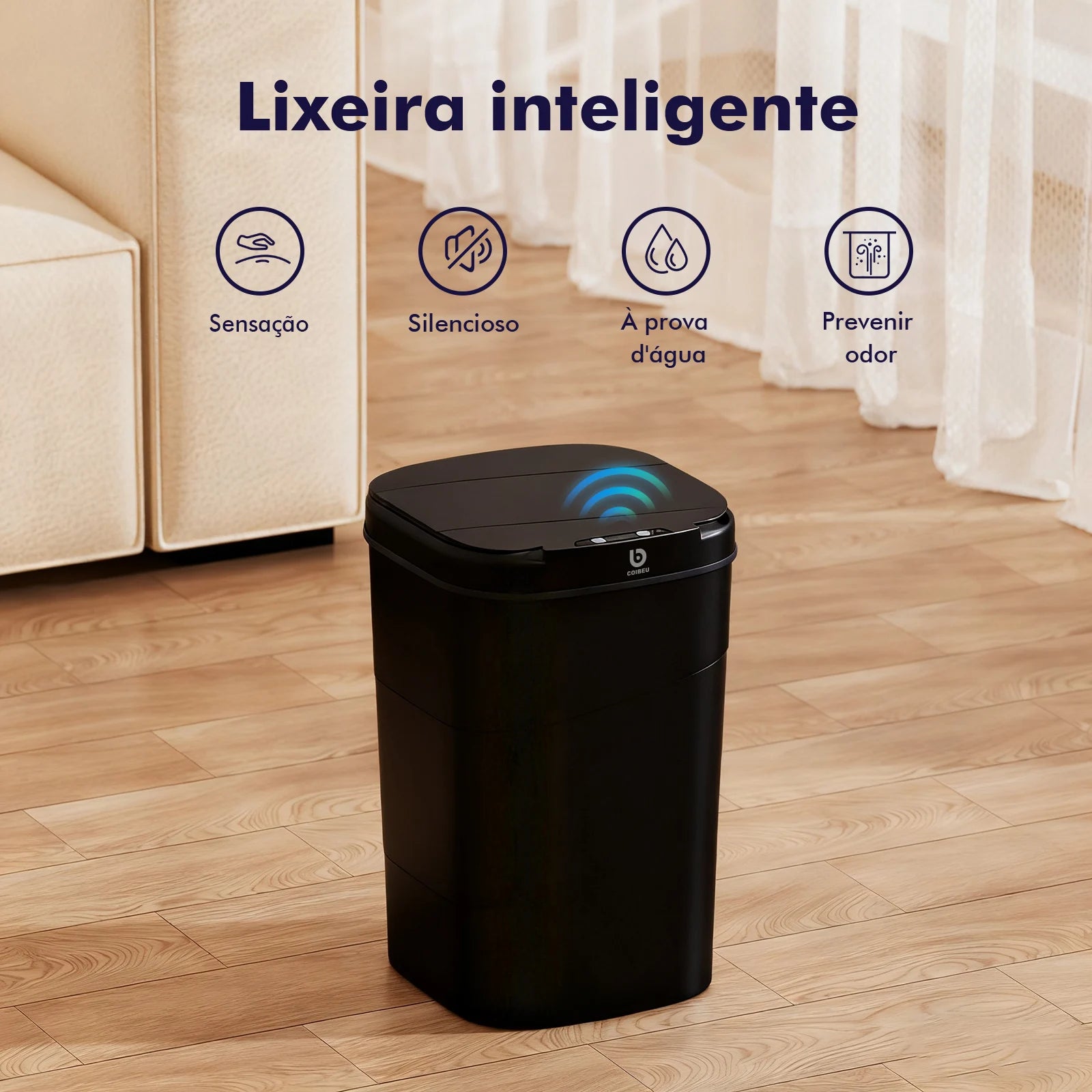 Lixeira inteligente COIBEU branca com sensor automático frontal