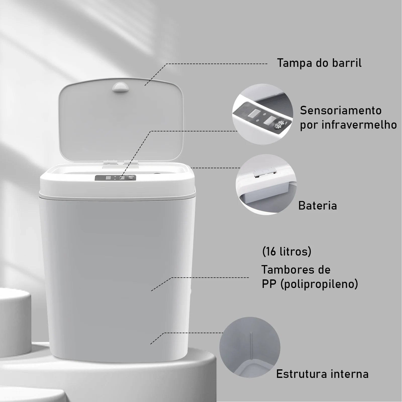 Lixeira Inteligente Abertura e Fechamento Automática com Sensor 3D - A Higiene e a Tecnologia ao seu alcance!