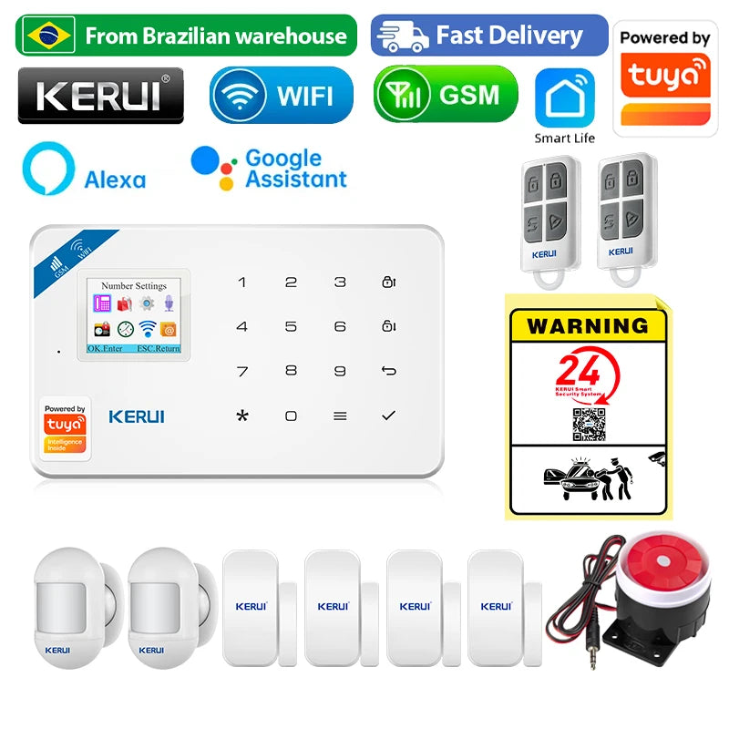 Kit Alarme Residencial KERUI WiFi GSM Tuya sem fio