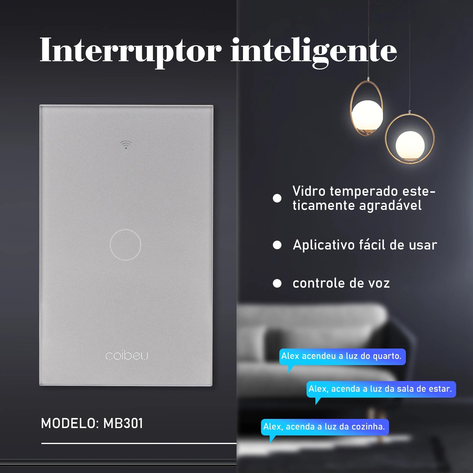 Interruptor Touch Inteligente COIBEU WiFi com Alexa e Google Home