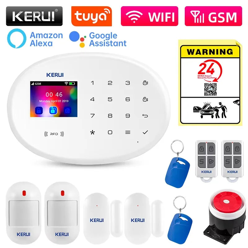 Kit de Alarme Sem Fio KERUI WiFi GSM Tuya com sensor de movimento