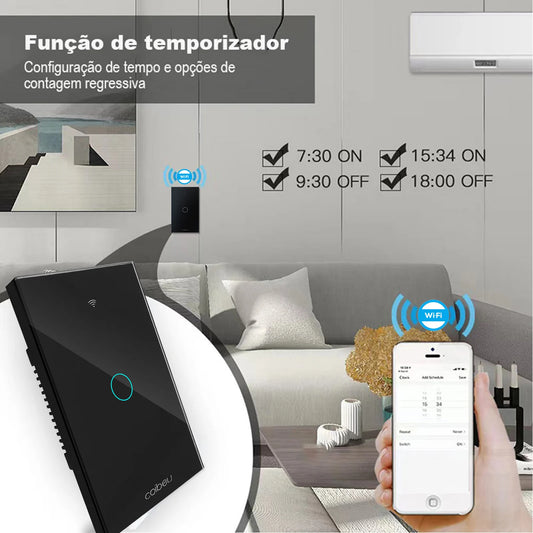 Interruptor Wi-Fi Touch sem fio neutro, Alexa e Google Home