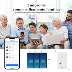 Interruptor Wi-Fi Touch com tomada integrada, Alexa e Google Home