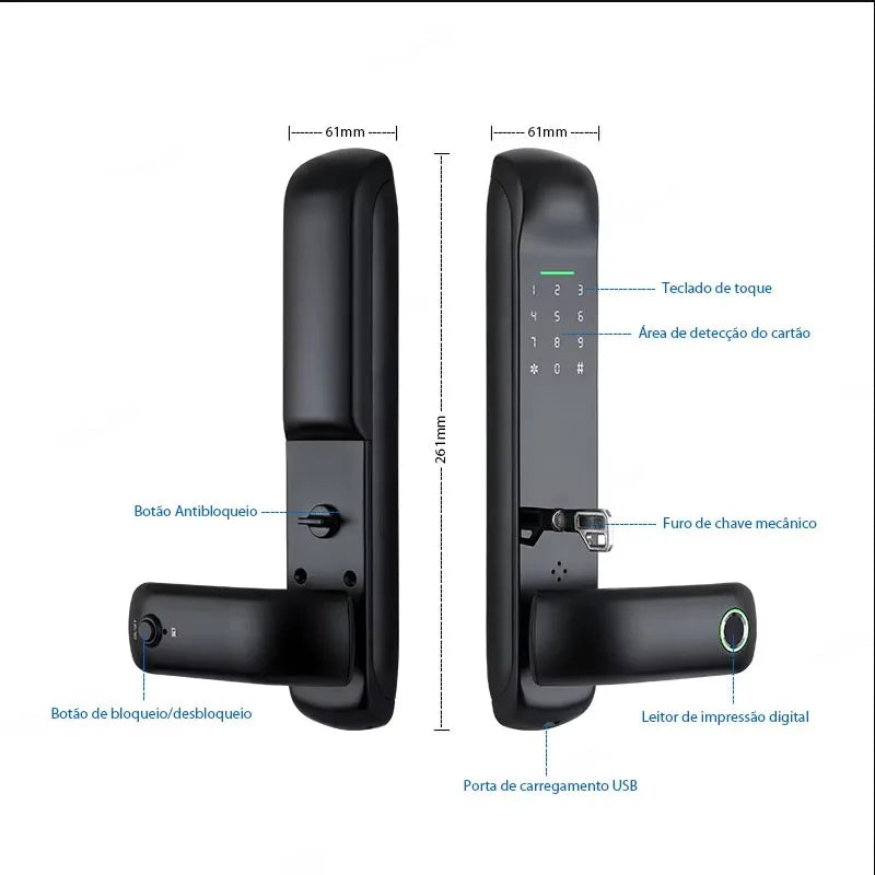 Fechadura Digital Tropernic Tuya WiFi com biometria, senha e cartão RFID